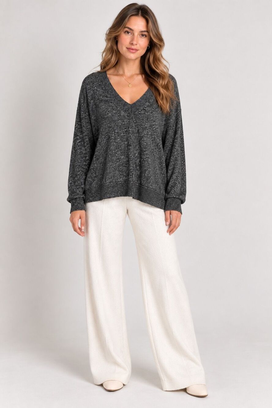 Buffalo David Bitton Marled Gray V Neck Lightweight Knit Sweater Size XL